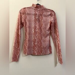 NWT AFRM Snake‎ Print Semi-Sheer Mock Neck Top in Pink Nude - S